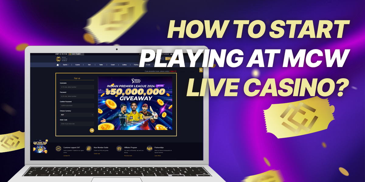 Instructions on how to start playing live casino at MCW Bangladesh