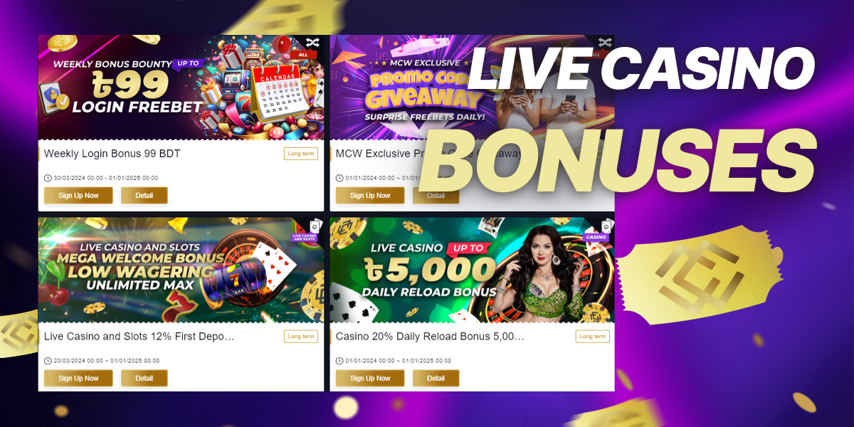 Bonuses for Live Casino at MCW Bangladesh